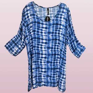 NWT Diva D Blue/White 3/4 Sleeve Top - 2X